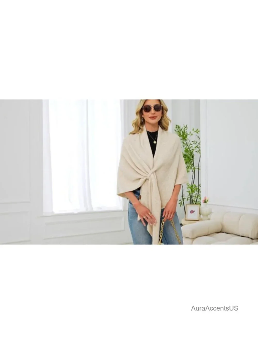 Women's Soft Shawl Wrap Knitted Poncho Sweater Open Front Cardigan